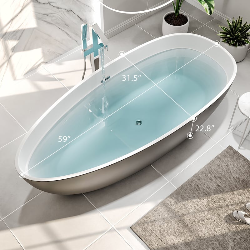 Eviva Viva 60" Matte GR/WH Oval Solid Surface Freestanding Bathtub
