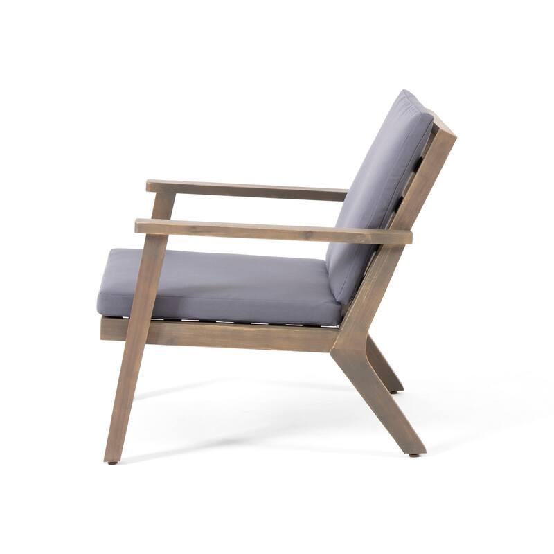 Elin Outdoor Club Chair Set of 2, Acacia Wood Frame, Gray Cushions