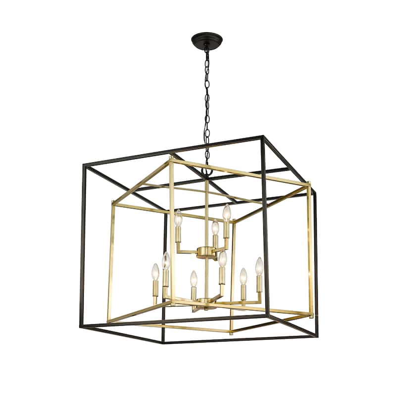 9 Light Black And Gold Box Chandelier