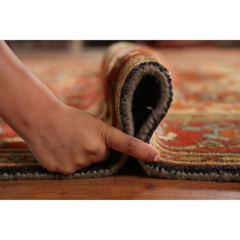 Medallion Heriz Serapi Indian Area Rug Hand-Knotted Floral Wool Carpet - 7'11" x 9'10"