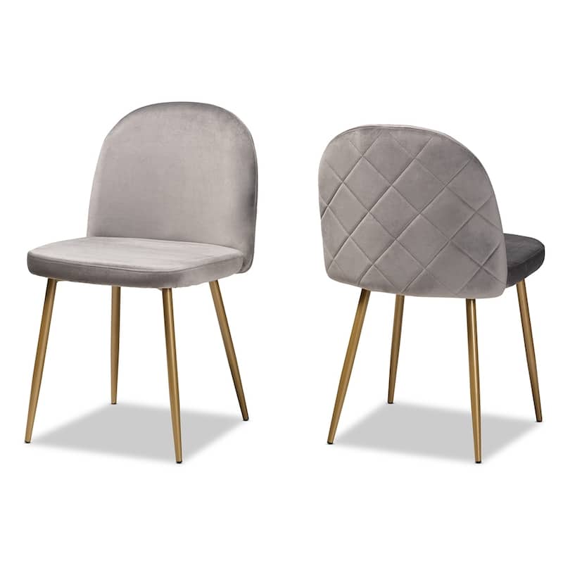 Fantine Modern Luxe and Glam Velvet Fabric Upholstered and Gold Finished Metal 2-Piece Dining Chair Set