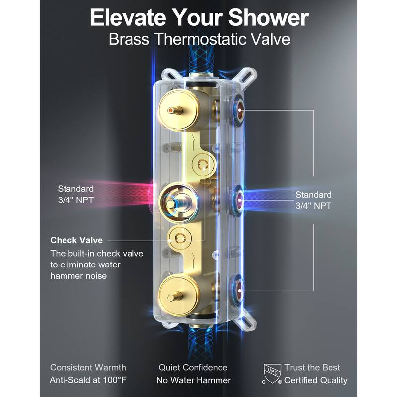 GRANDJOY 12" Ceiling-Mount Shower System Rainfall Shower Head with Anti-Scald Valve