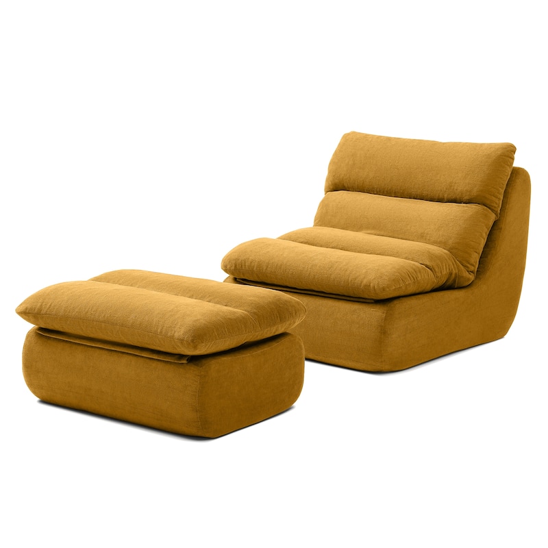 32"Bean Bag Chair with Ottoman, Big Chaise Lounge Chairs for Adults,Tufted Upholstered Lazy Sofa