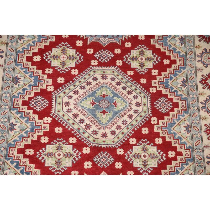 Traditional Red Kazak Area Rug Hand-Knotted Wool Carpet - 6'8" x 9'6"