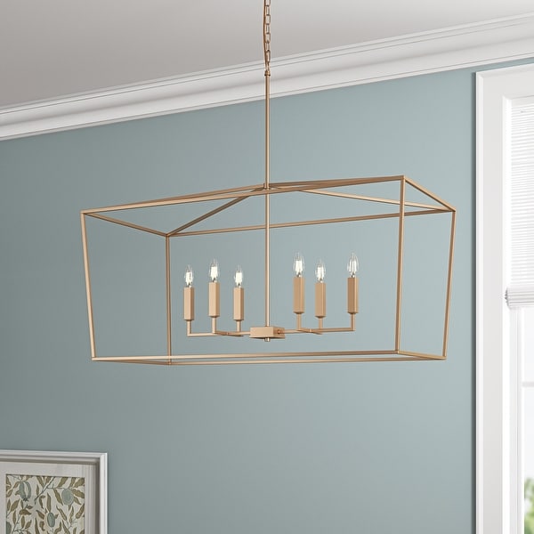 Farmhouse Rectangle 6-Light Kitchen Island Chandelier Over