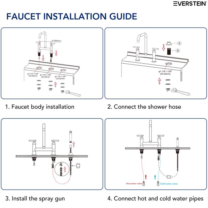 2-Handle Deck Mount Kitchen Faucet 2-Hole Bridge Kitchen Faucet with Side Sprayer