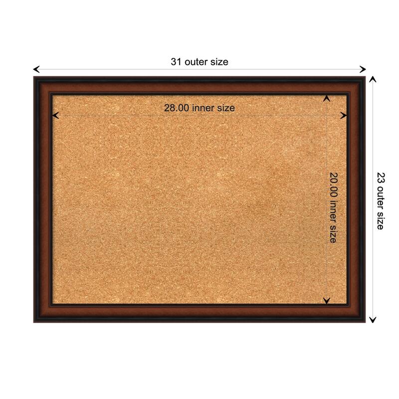 Cyprus Walnut Narrow Wood Framed Natural Corkboard Bulletin Board - Board Size 28x20