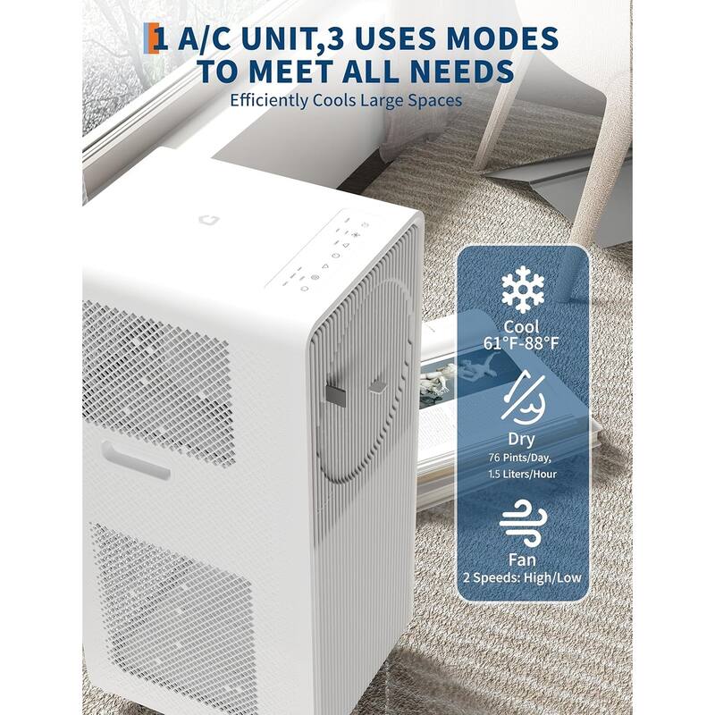Portable Air Conditioner - 3-in-1 Cooling/Dehumidifier & Fan, 42dB Quiet AC with Remote