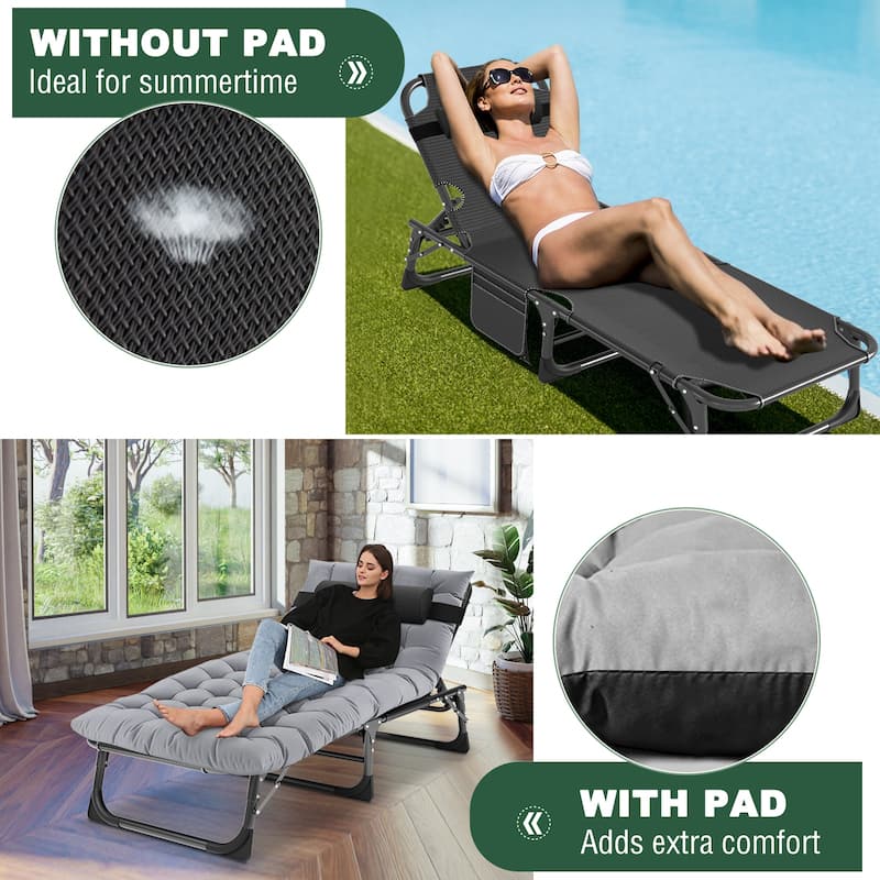 DoCred Camping Cot, Adjustable Reclining Folding Patio Chair Lounge - 75.2"x26.8"x11.8"