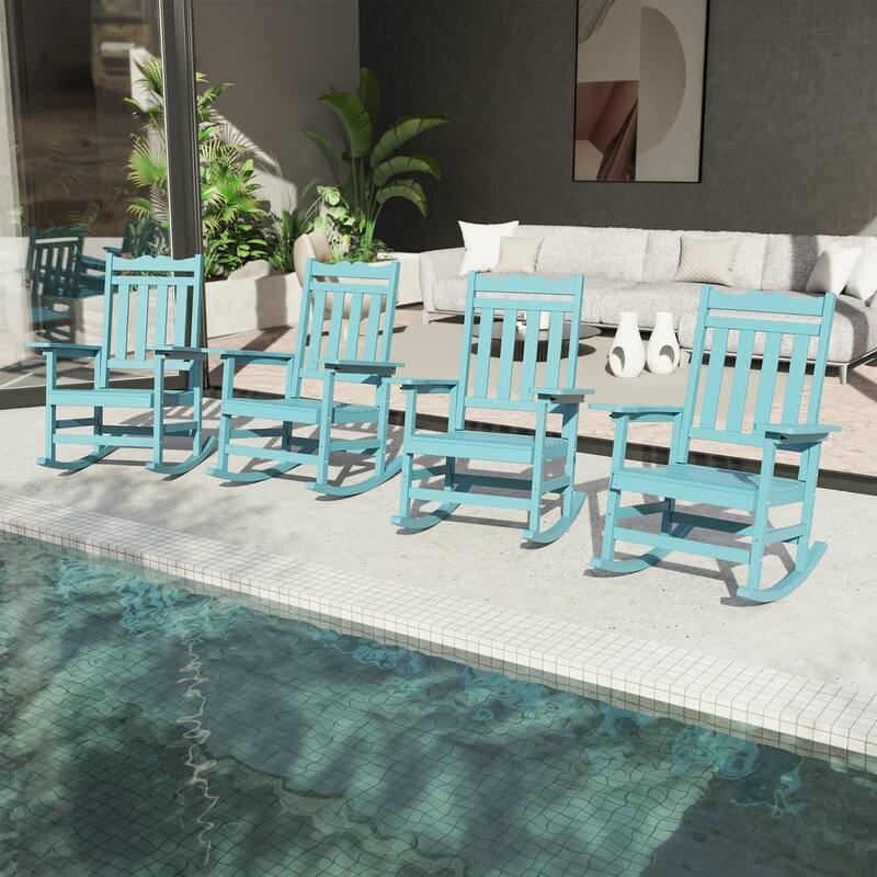 Livoosun 4 Pieces Patio Adirondack Chairs Outdoor Plastic Rocking Chair - Navy Blue
