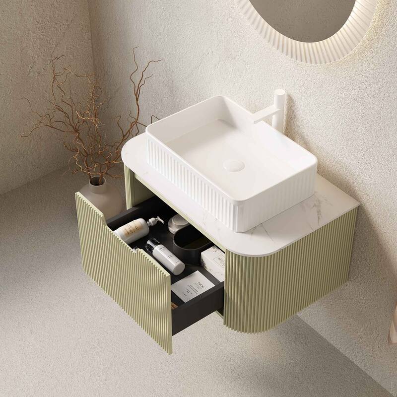 Wall Mounted Striped Bathroom Storage Cabinet with Sink