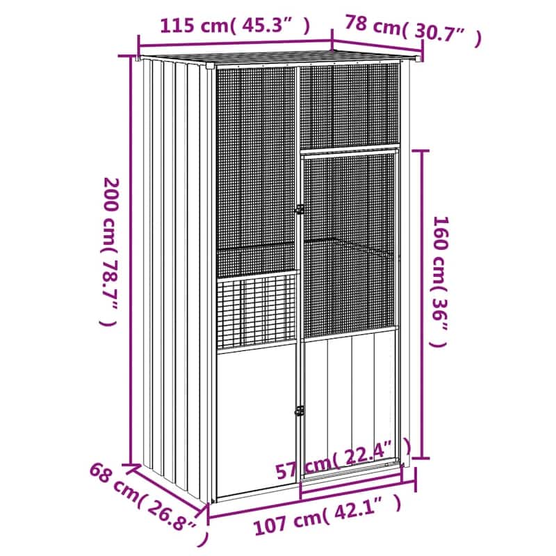 vidaXL Bird Cage Outdoor Bird Aviary Large Parrot Cage House Galvanized Steel