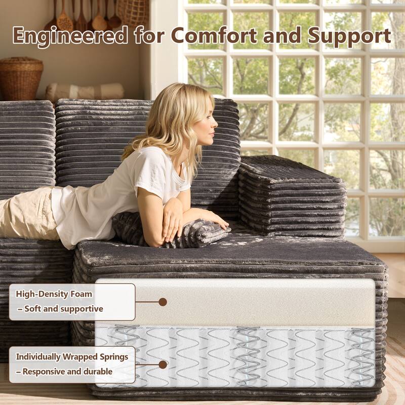 HOOOWOOO U-Shaped Plush Corduroy Modular Sectional Sofa with Chaise Lounge