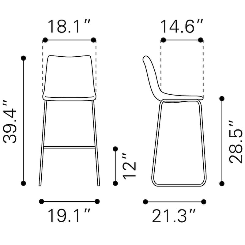 Smart Bar Chair (Set of 2) - 19.7" W x 21.3" D x 39.4" H