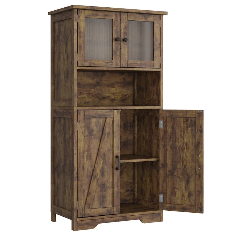 Freestanding Floor Linen Storage Cabinet with Doors and Shelves for Bathroom, Kitchen - Brown