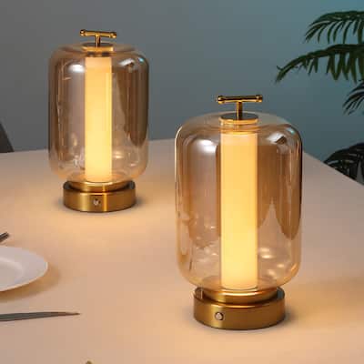 10.75" Lantern Rechargeable/Cordless Dimmable Integrated LED Table Lamp, Touch Sensor (Set of 2) - 10.75