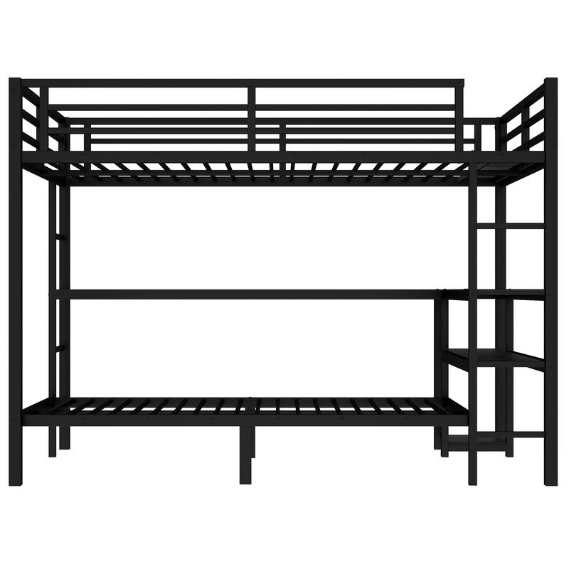 Full Over Twin Bunk Bed with Desk, Shelves, LED, and USB, Black