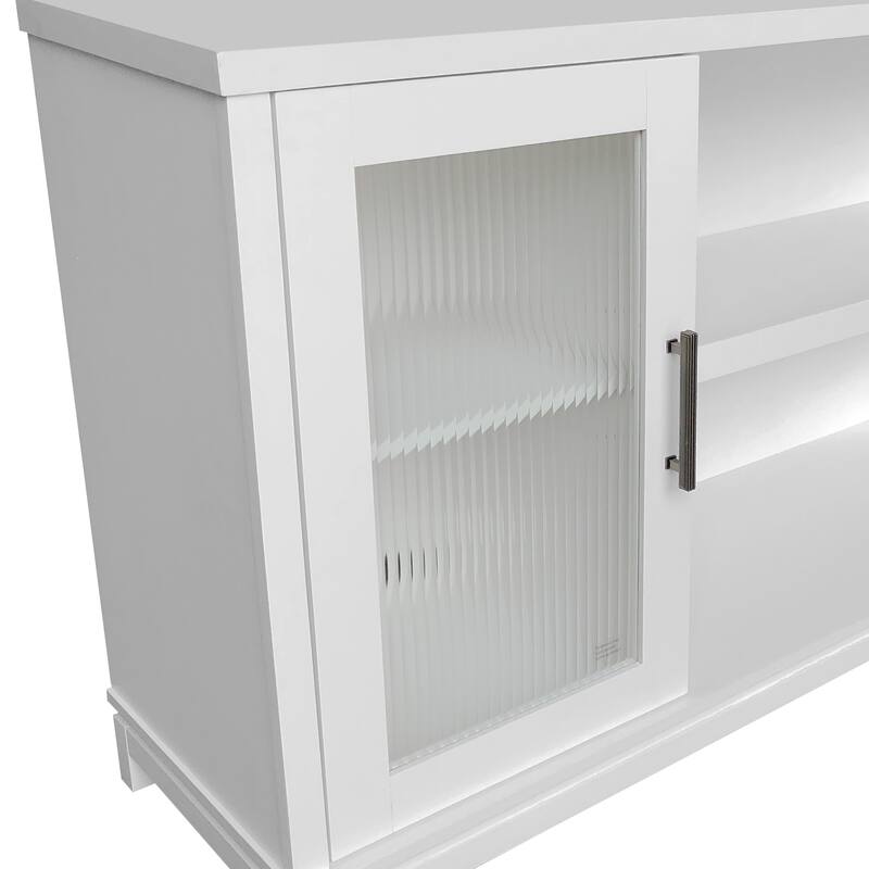 Transitional TV Stand for TVs up to 65 inches with Fluted Glass Doors