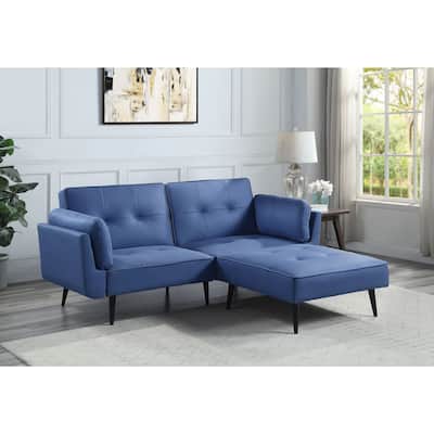 Blue Fabric Adjustable Sofa & Ottoman, 2 Pillows, 300lbs Capacity