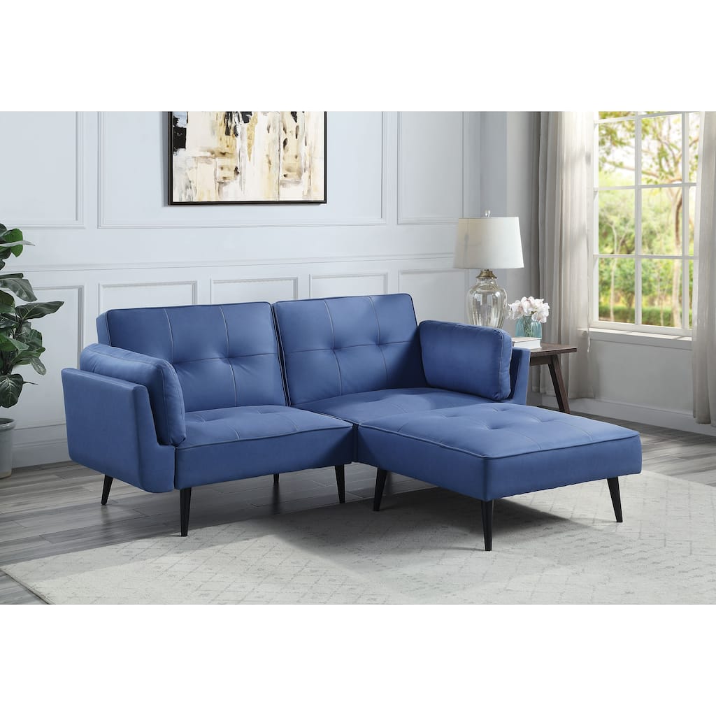 Blue Fabric Adjustable Sofa & Ottoman, 2 Pillows, 300lbs Capacity