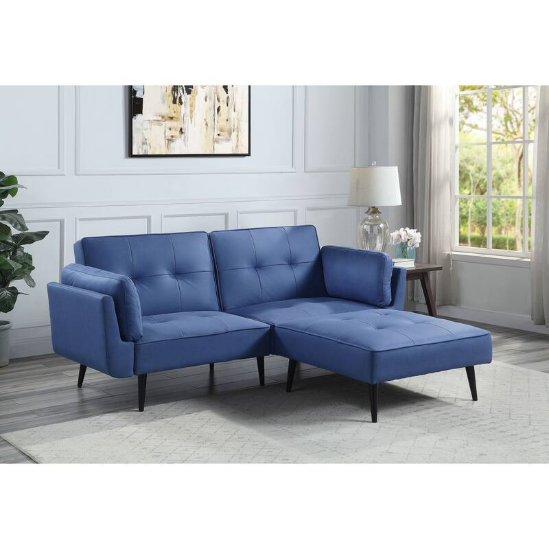 Blue Fabric Adjustable Sofa & Ottoman, 2 Pillows, 300lbs Capacity
