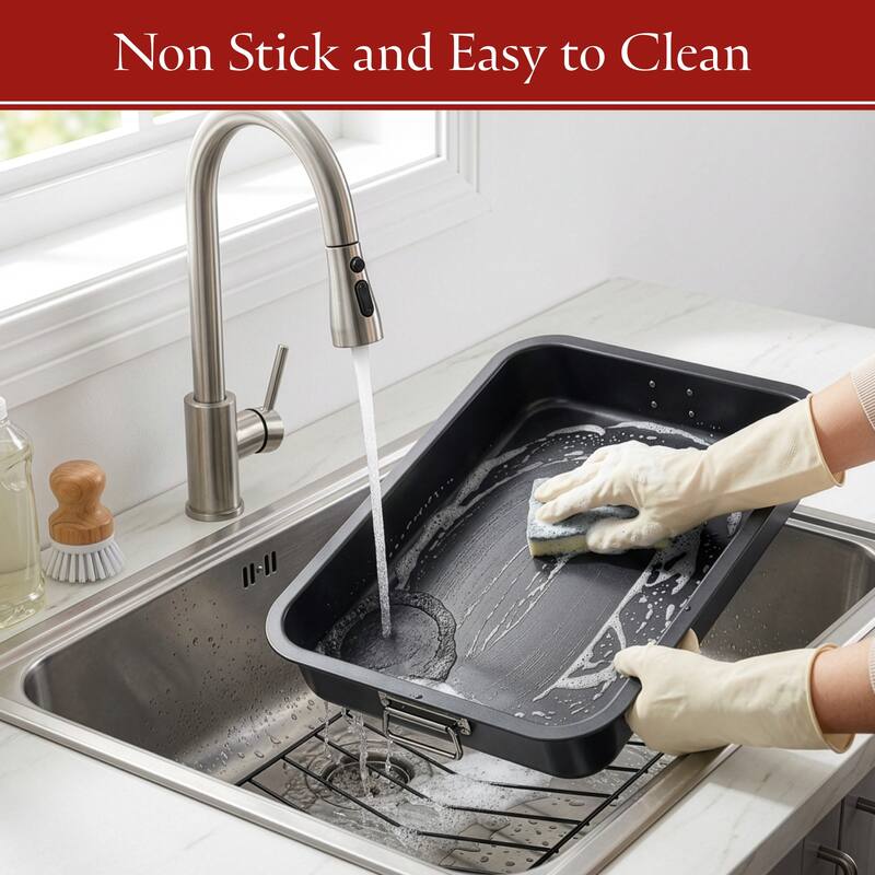 Roasting Pan with Angled Rack Nonstick Oven Roaster by Classic Cuisine