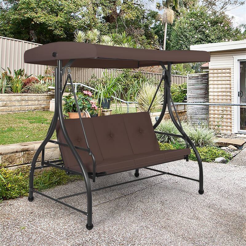 3-Seats Patio Swing Canopy Hammock Porch Swing Glider