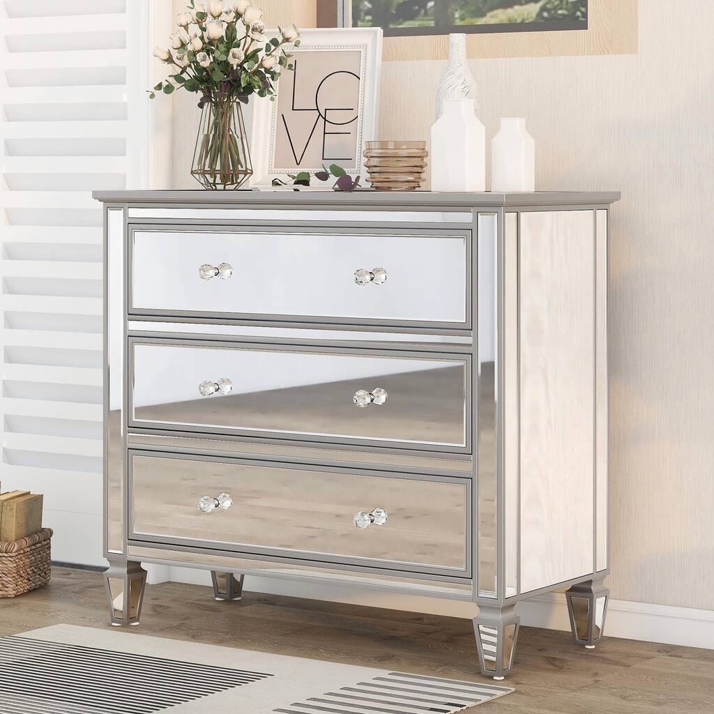 Elegant Mirrored Chest with 3 Drawers