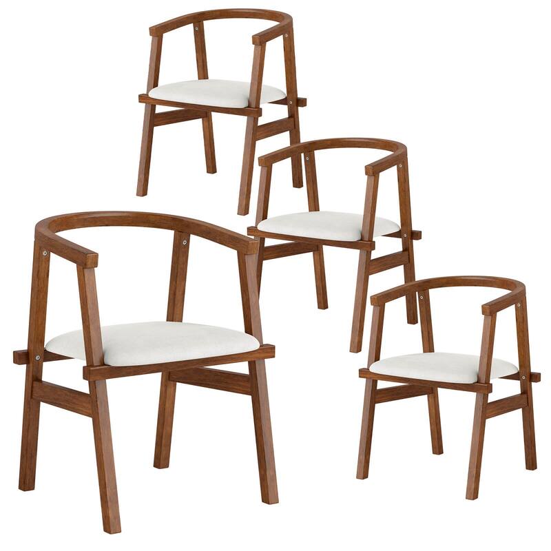 Costway Wooden Dining Chairs Set of 2/4 with Wrap-around Armrest & - 4 PCS - Set of 4