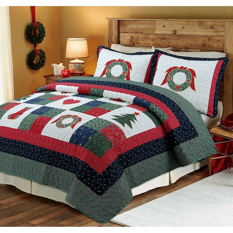 Cozy Line Merry Christmas Cotton Reversible Quilt Bedding Set - King