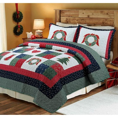Cozy Line Merry Christmas Cotton Reversible Quilt Bedding Set