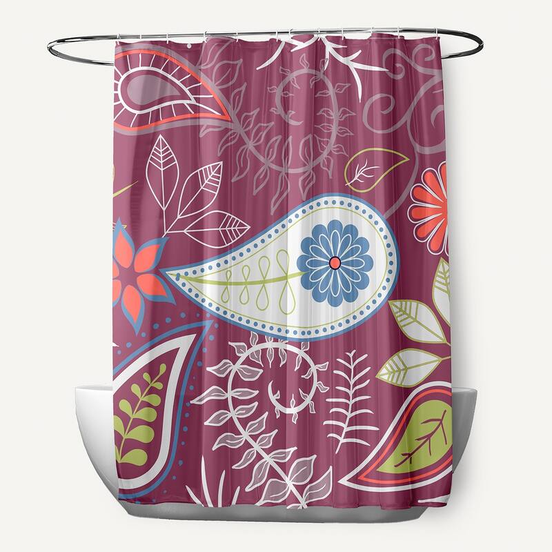 71 x 74 Paisley Floral Print Shower Curtain - Purple