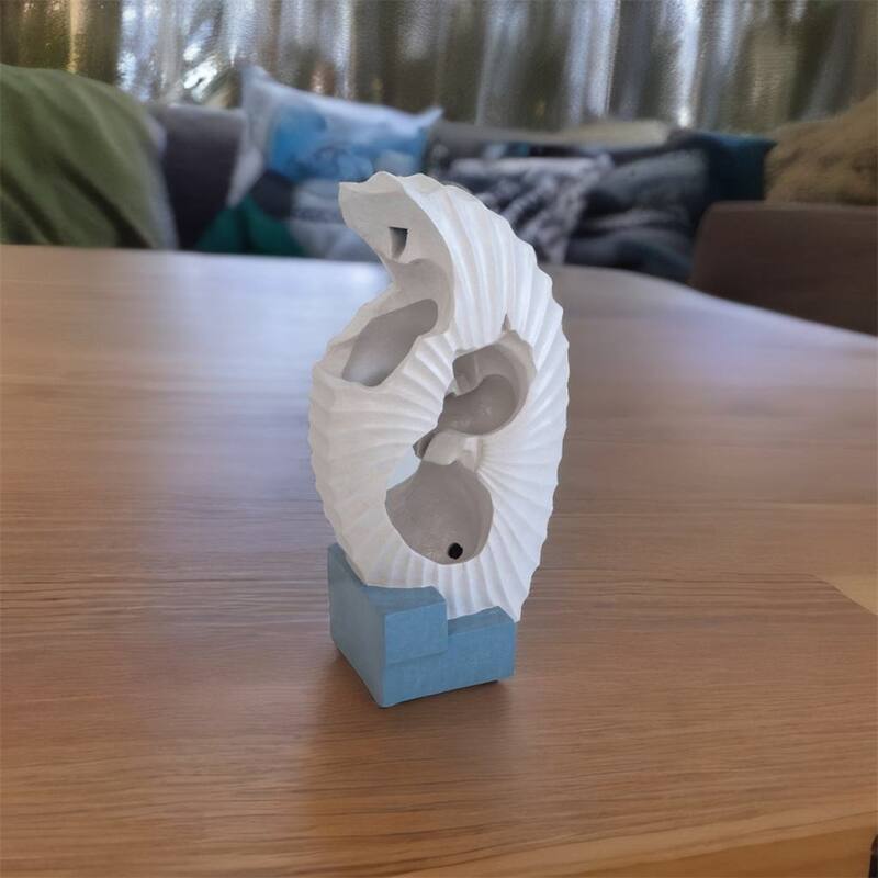 Abstract Water Fountain with Blue Base with Light - White