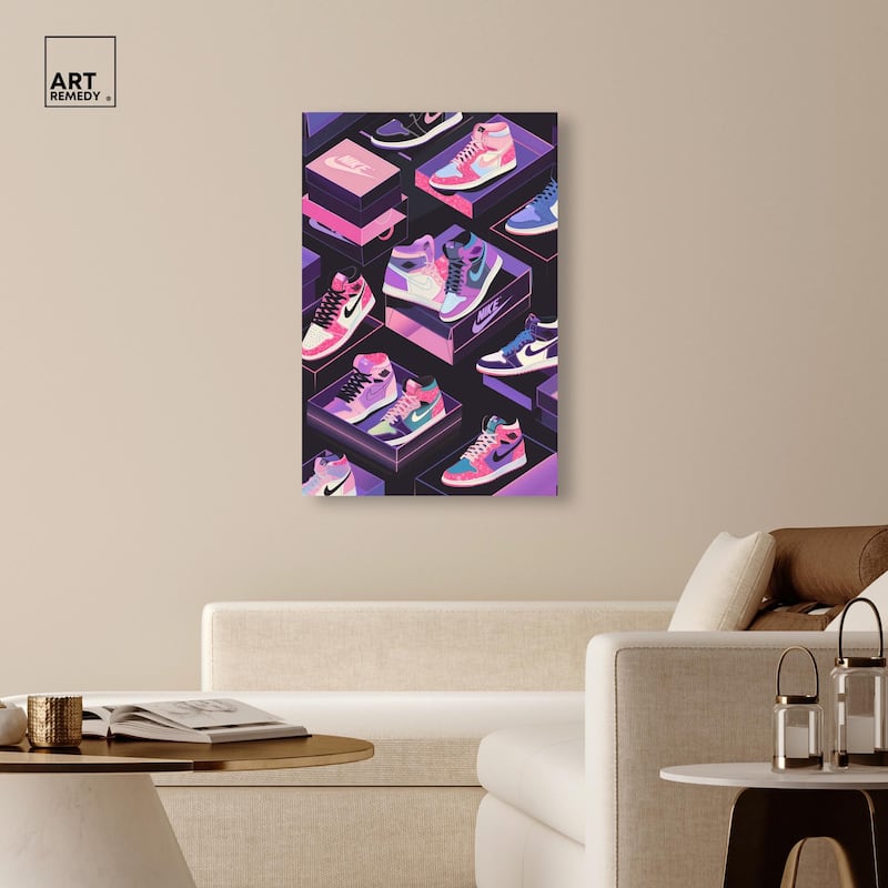 Neon Pastels Sneakers Canvas by Art Remedy, Gallery Wrapped