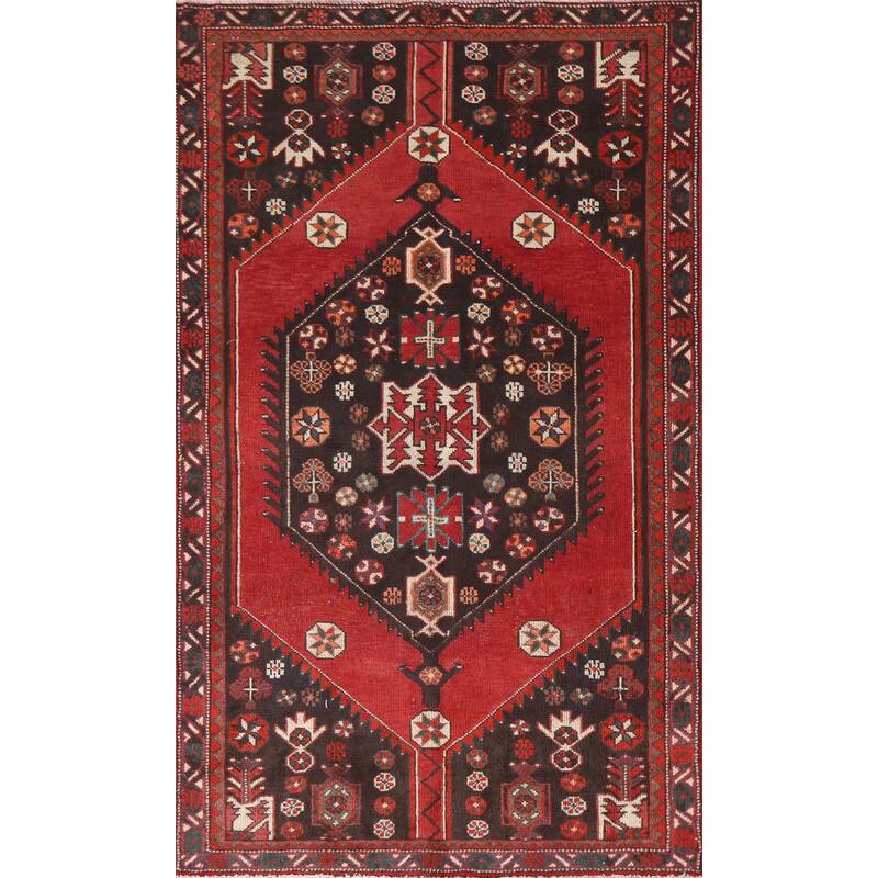 Hamedan Persian Vintage Area Rug Handmade Wool Carpet - 4'0"x 7'0"