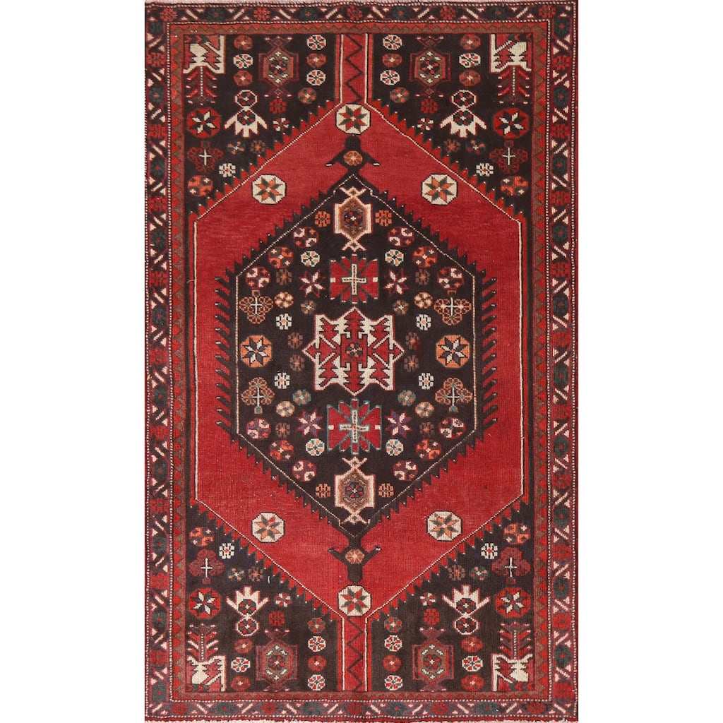 Hamedan Persian Vintage Area Rug Handmade Wool Carpet - 4'0"x 7'0"