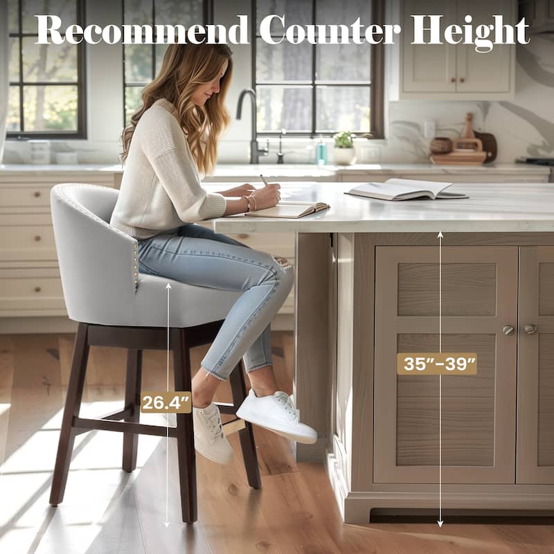 26.4"/31.9"H Height Upholstered Solid Wood Swivel Bar Stools