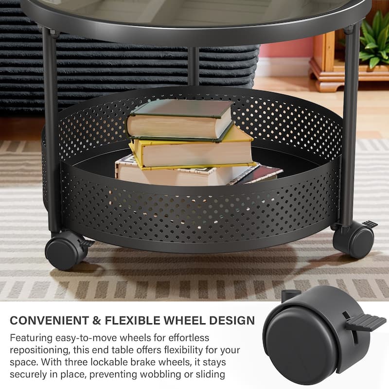 Meyreso No Assembly Required Long Plush L-Shaped Sectional Sofa with Round Nesting Coffee Tables