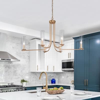 Modern Gold 6-Light 36 in. W Cylinder Glass Chandelier for Dining Room Living Room