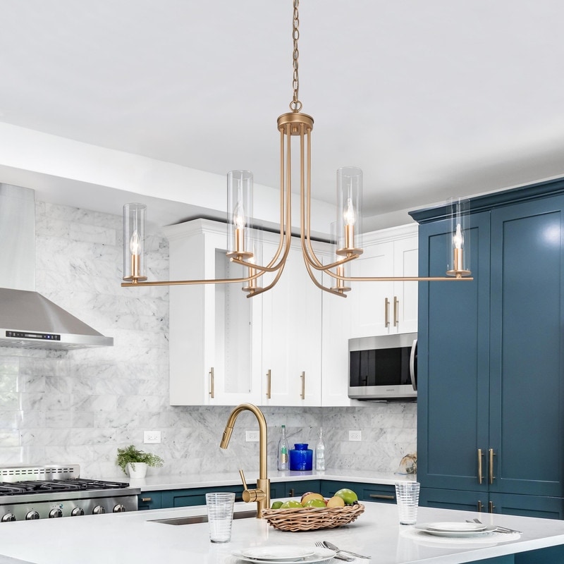 Modern Gold 6-Light 36 in. W Cylinder Glass Chandelier for Dining Room Living Room
