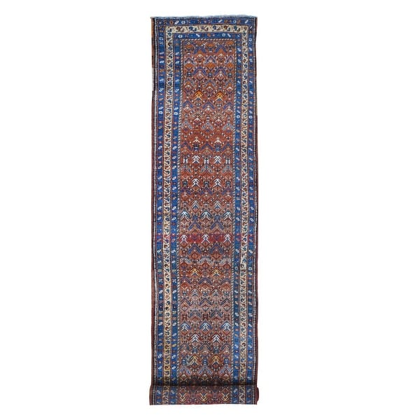 slide 1 of 8, Hand Knotted Red Antique with Wool Oriental Rug (3'2" x 16'4") - 3'2" x 16'4"