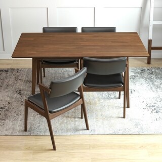 Alcam Modern Solid Wood Walnut 5 Piece Furniture Set 4 Vegan Leather ...