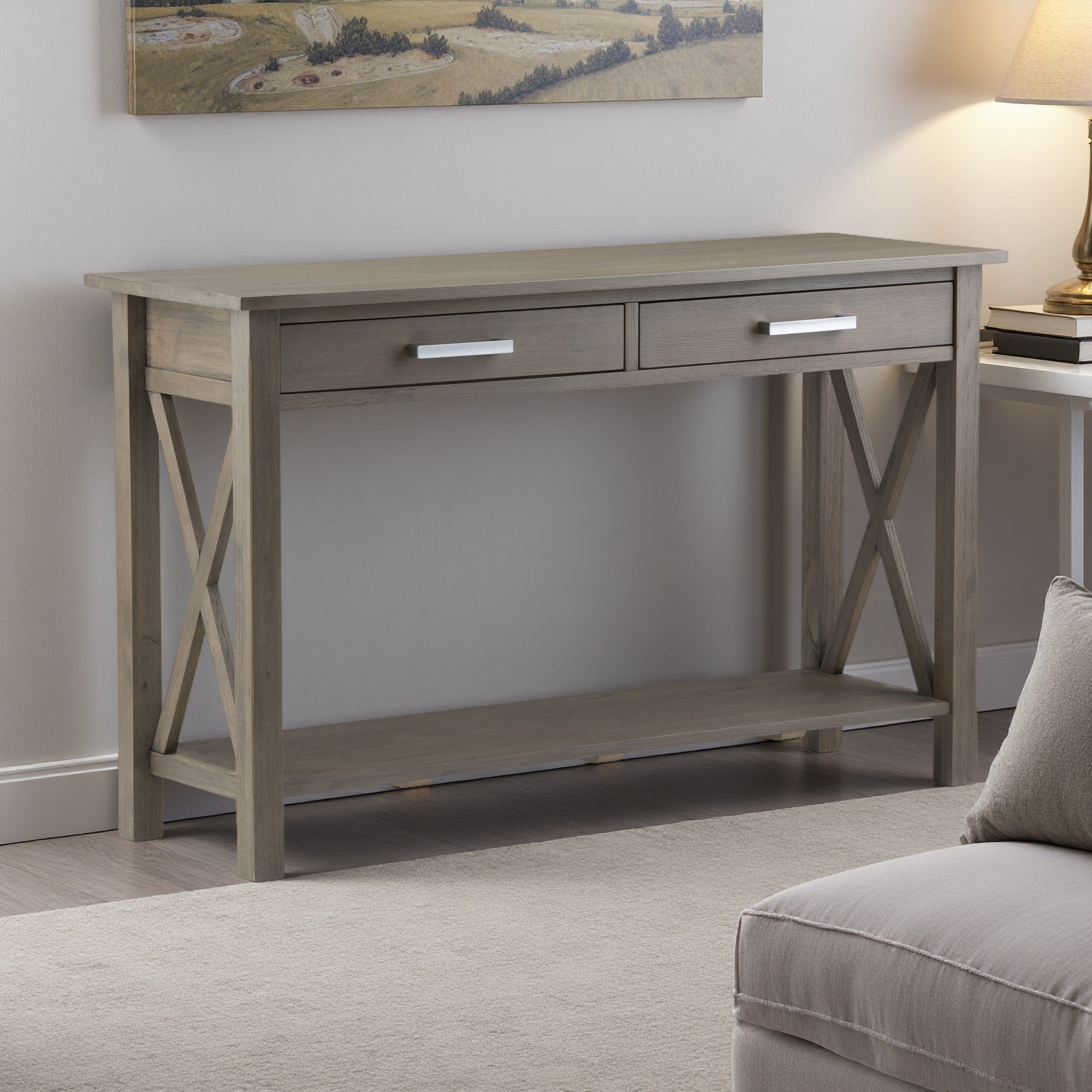 47.4" Solid Wood Console Table with 2 Drawers & Bottom Shelf