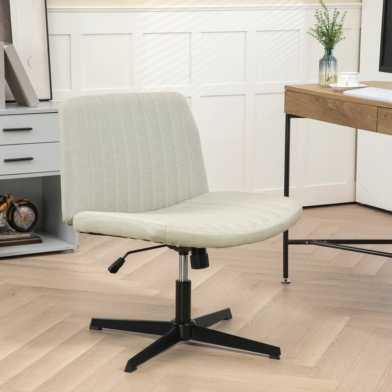 Criss Cross Chair with Wheels, Fabric Padded Armless Vanity Chair, Fabric Padded Task Chair with Adjustable Height - N/A