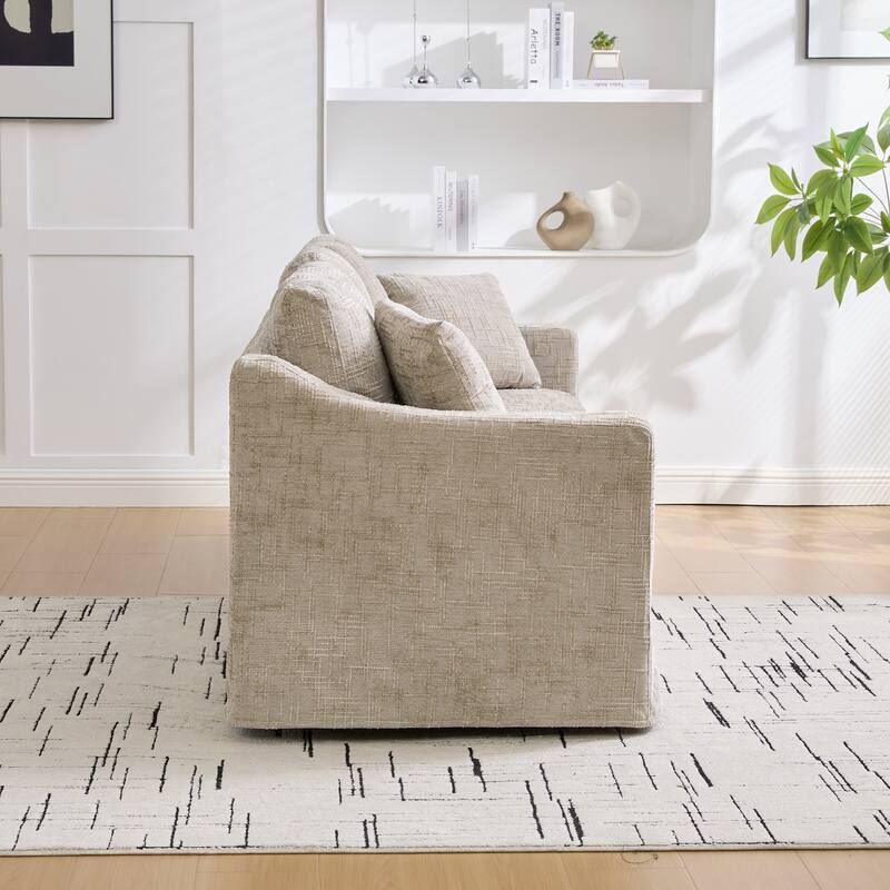 Oversized Chenille Upholstered 3 Seater Sofa, Deep Seat Sofa with Pillows, Lounge Sofa with Removable Upholstery Cover