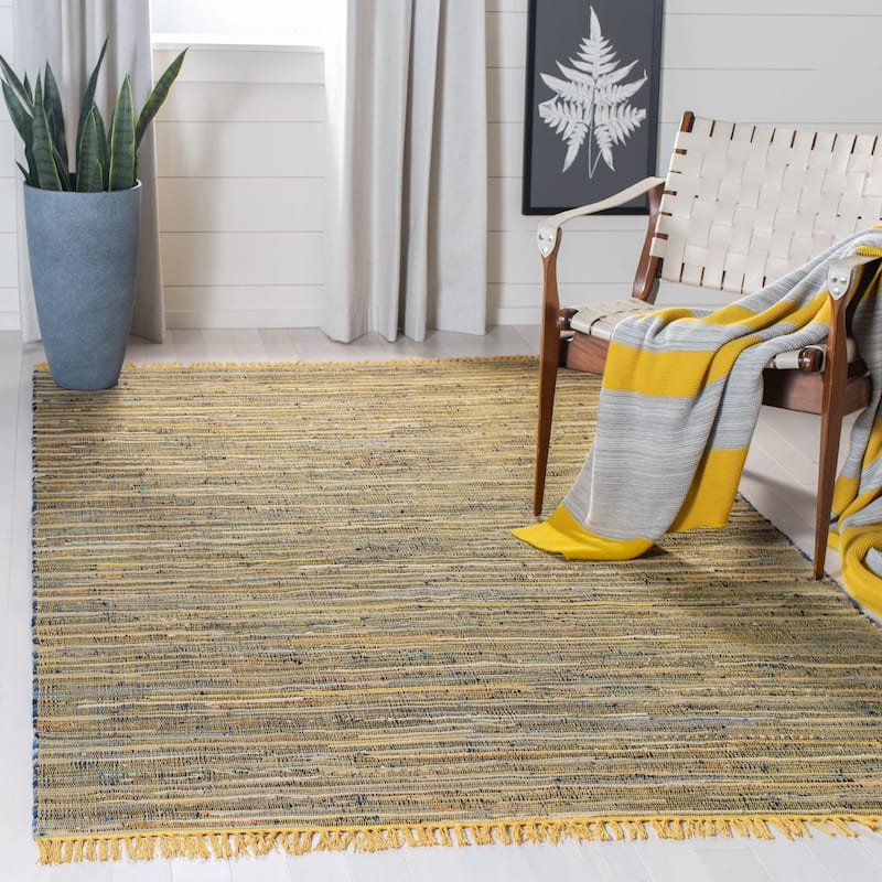 SAFAVIEH Handmade Rag Rug Bookem Casual Stripe Cotton Rug with Fringe - 3' x 5' - Yellow/Multi