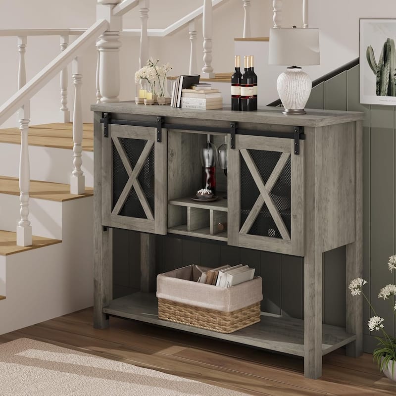 Coffee Bar Cabinet, Table Buffet Storage Cabinet with Wine Glass Rack