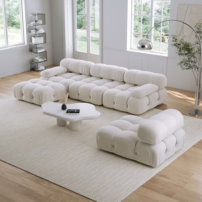 JASIWAY L-shaped 5 Piece Velvet Upholstered Sectional Sofa
