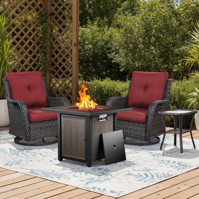 Gymojoy 4-Piece Outdoor Fire Pit Set with 2 Swivel Chairs & Side Table for Patio, Deck, Garden