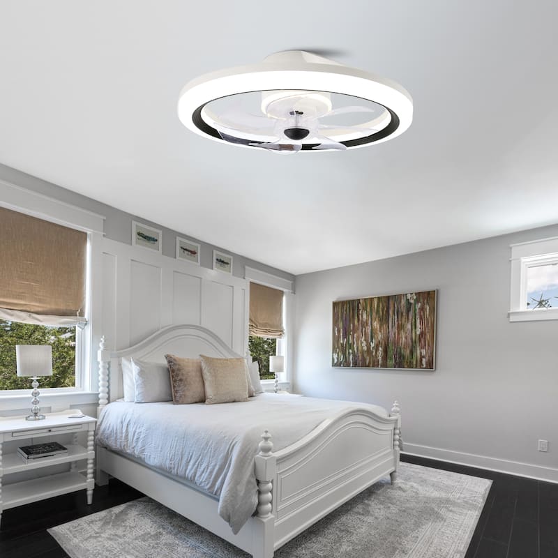 Cusp Barn 20-In Low Profile Ceiling Fan with Light and Remote Control, DC Motor 6 Speeds Flush Mount Dimmable LED Lighting